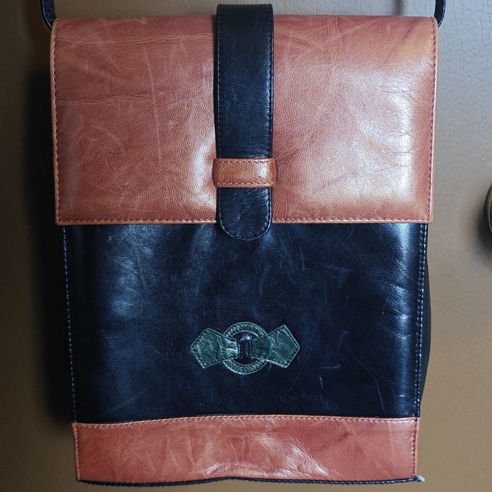 Margaret Jerrold Leather Crossbody Purse - Black and Copper